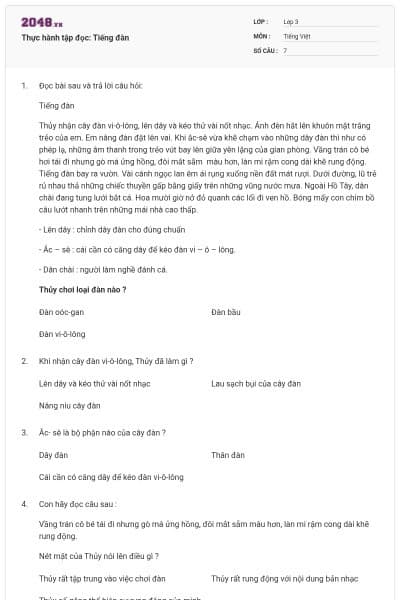 Thực hành tập đọc: Tiếng đàn