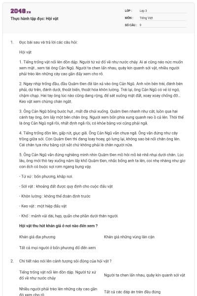 Thực hành tập đọc: Hội vật