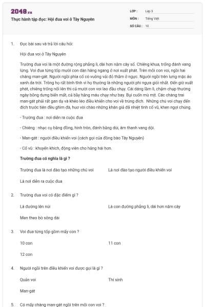 Thực hành tập đọc: Hội đua voi ở Tây Nguyên