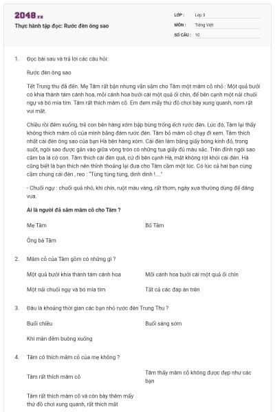 Thực hành tập đọc: Rước đèn ông sao