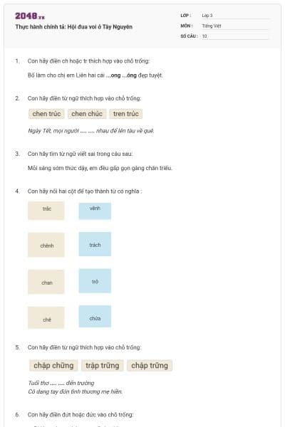 Thực hành chính tả: Hội đua voi ở Tây Nguyên