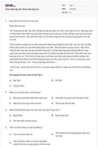 Thực hành tập đọc: Rước đèn ông sao