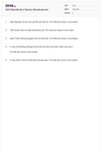 Giải Tiếng Việt lớp 2 Tập đọc: Bóp nát quả cam