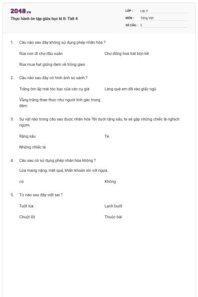 Thực hành ôn tập giữa học kì II: Tiết 4