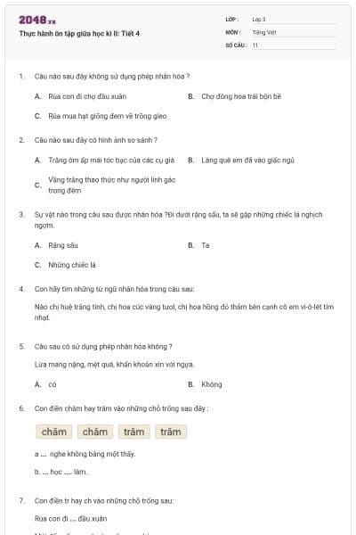 Thực hành ôn tập giữa học kì II: Tiết 4