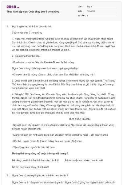 Thực hành tập đọc: Cuộc chạy đua ở trong rừng