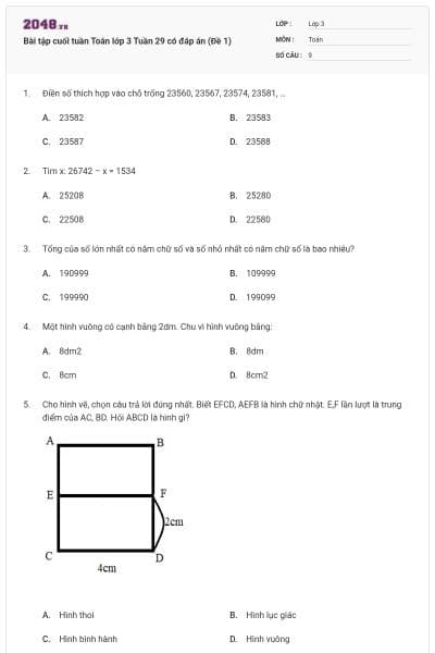 Bài tập cuối tuần Toán lớp 3 Tuần 29 có đáp án (Đề 1)