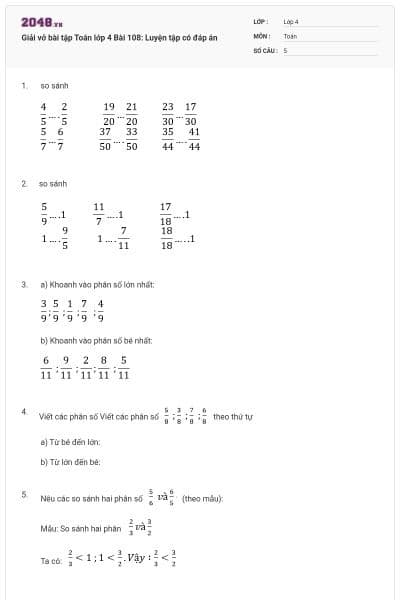 Giải vở bài tập Toán lớp 4 Bài 108: Luyện tập có đáp án