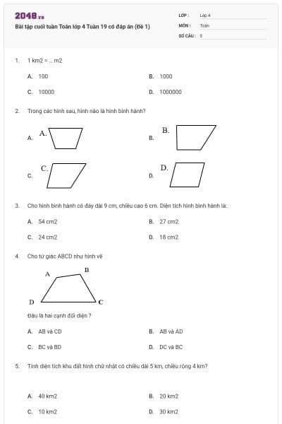 Bài tập cuối tuần Toán lớp 4 Tuần 19 có đáp án (Đề 1)