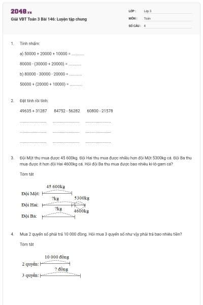 Giải VBT Toán 3 Bài 146: Luyện tập chung