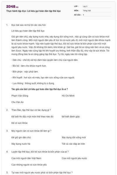 Thực hành tập đọc: Lời kêu gọi toàn dân tập thể dục