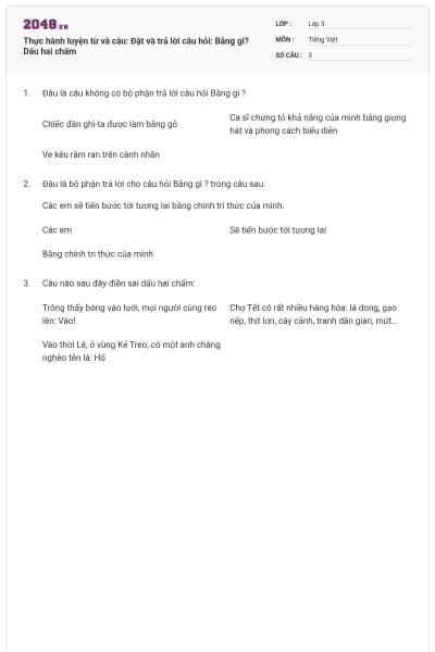 Thực hành luyện từ và câu: Đặt và trả lời câu hỏi: Bằng gì? Dấu hai chấm