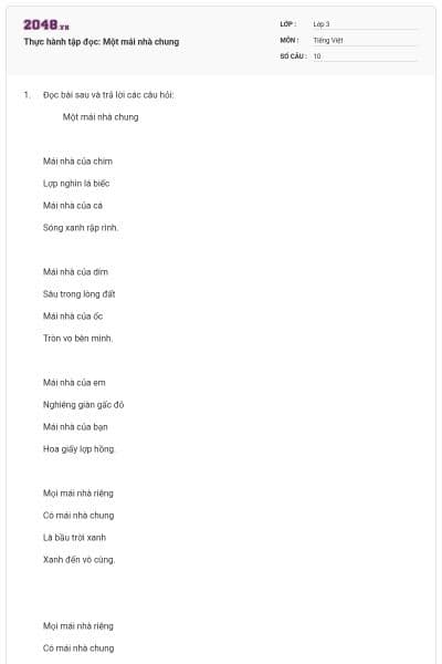 Thực hành tập đọc: Một mái nhà chung