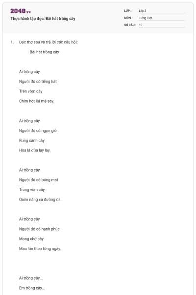 Thực hành tập đọc: Bài hát trồng cây