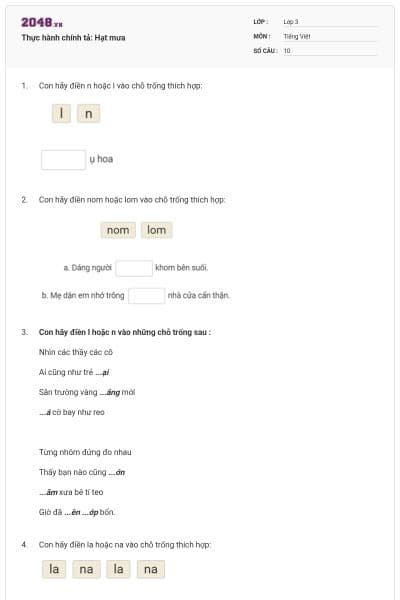 Thực hành chính tả: Hạt mưa