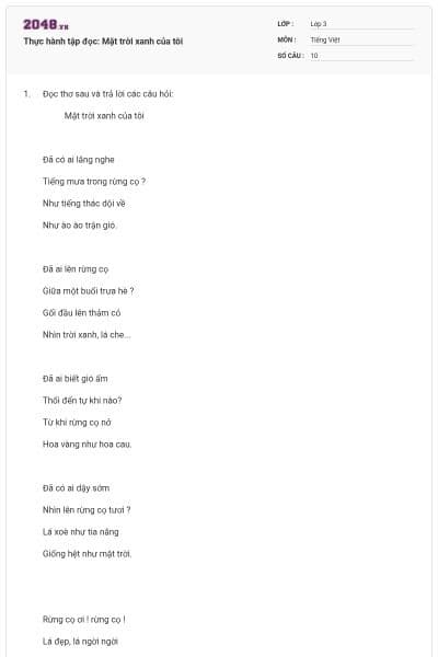 Thực hành tập đọc: Mặt trời xanh của tôi