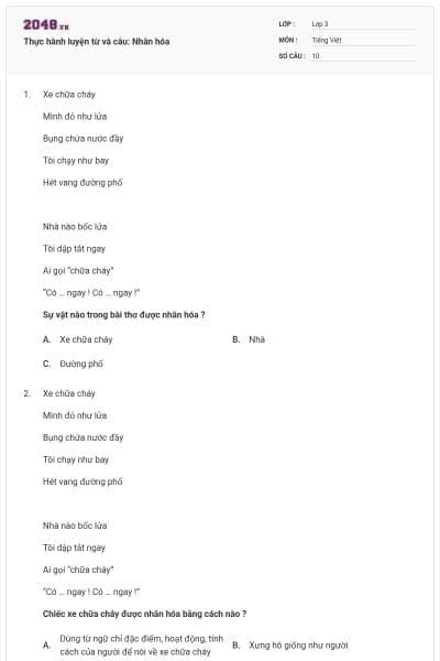 Thực hành luyện từ và câu: Nhân hóa