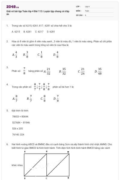 Giải vở bài tập Toán lớp 4 Bài 113: Luyện tập chung có đáp án