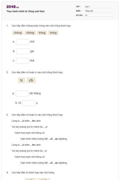 Thực hành chính tả: Dòng suối thức