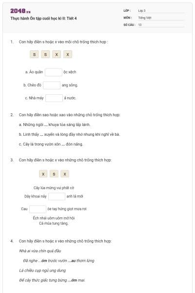 Thực hành Ôn tập cuối học kì II: Tiết 4