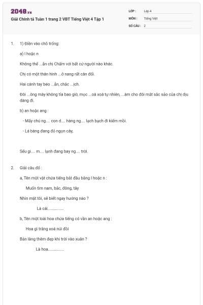 Giải Chính tả Tuần 1 trang 2 VBT Tiếng Việt 4 Tập 1