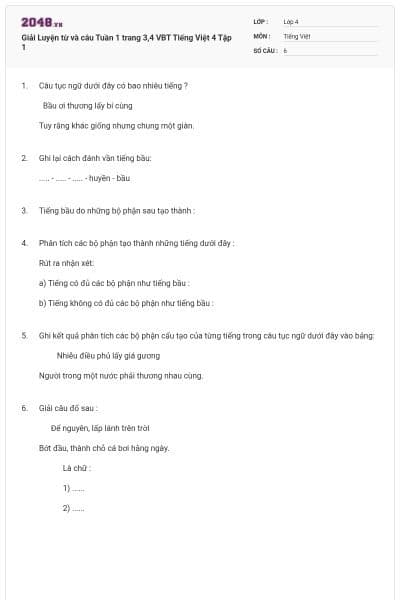 Giải Luyện từ và câu Tuần 1 trang 3,4 VBT Tiếng Việt 4 Tập 1