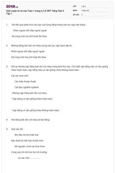 Giải Luyện từ và câu Tuần 1 trang 6,7,8 VBT Tiếng Việt 4 Tập 1