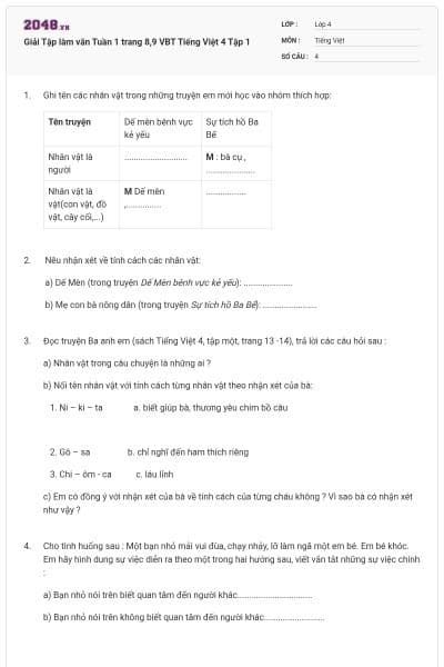 Giải Tập làm văn Tuần 1 trang 8,9 VBT Tiếng Việt 4 Tập 1