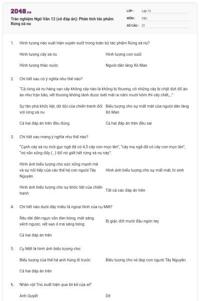 Trắc nghiệm Ngữ Văn 12 (có đáp án): Phân tích tác phẩm Rừng xà nu