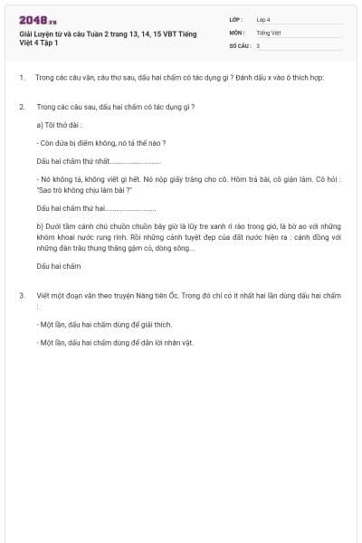 Giải Luyện từ và câu Tuần 2 trang 13, 14, 15 VBT Tiếng Việt 4 Tập 1