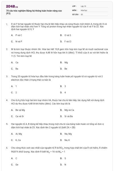 70 câu trắc nghiệm Bảng hệ thống tuần hoàn nâng cao (P3)