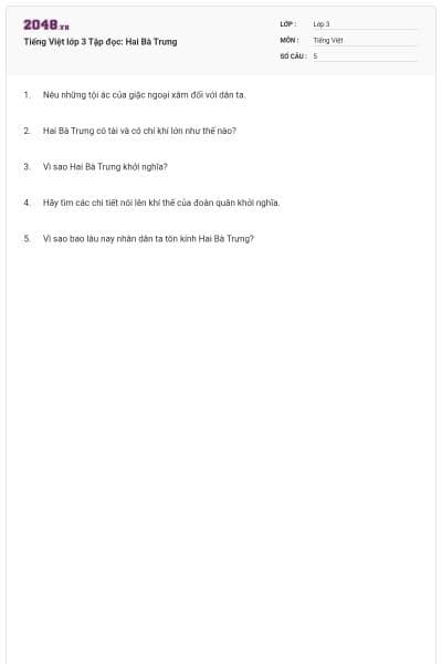 Tiếng Việt lớp 3 Tập đọc: Hai Bà Trưng