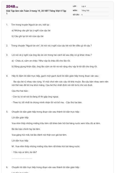 Giải Tập làm văn Tuần 3 trang 19, 20 VBT Tiếng Việt 4 Tập 1