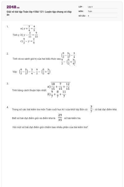 Giải vở bài tập Toán lớp 4 Bài 121: Luyện tập chung có đáp án