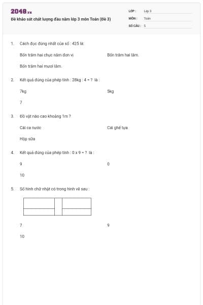 Đề khảo sát chất lượng đầu năm lớp 3 môn Toán (Đề 3)