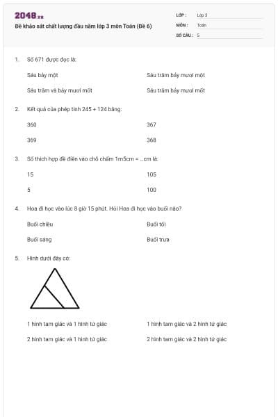 Đề khảo sát chất lượng đầu năm lớp 3 môn Toán (Đề 6)