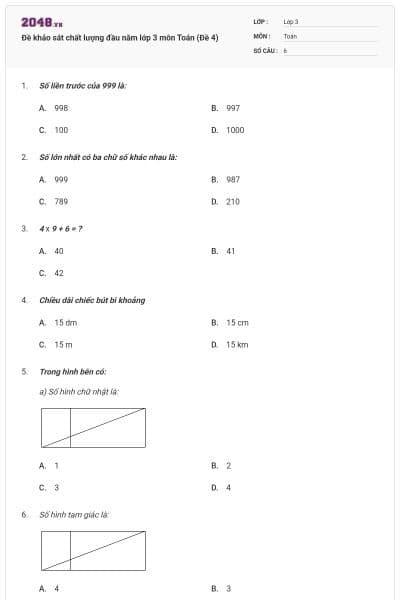 Đề khảo sát chất lượng đầu năm lớp 3 môn Toán (Đề 4)