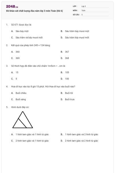 Đề khảo sát chất lượng đầu năm lớp 3 môn Toán (Đề 6)