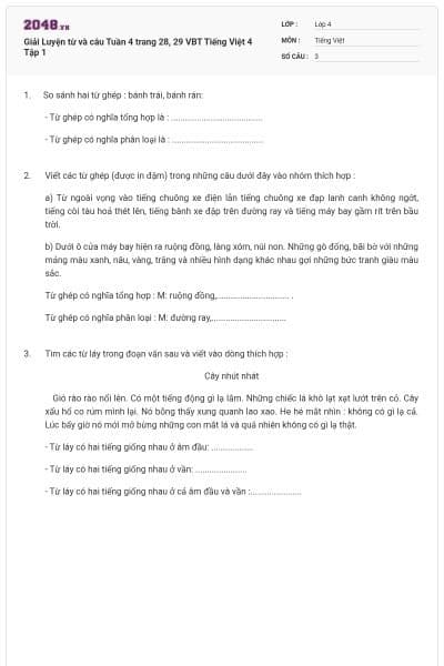 Giải Luyện từ và câu Tuần 4 trang 28, 29 VBT Tiếng Việt 4 Tập 1