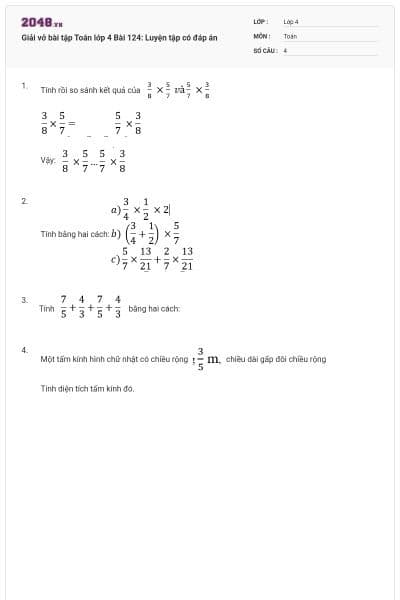 Giải vở bài tập Toán lớp 4 Bài 124: Luyện tập có đáp án
