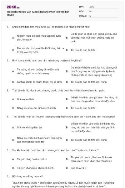 Trắc nghiệm Ngữ Văn 12 (có đáp án):  Phân tích văn bản Thuốc