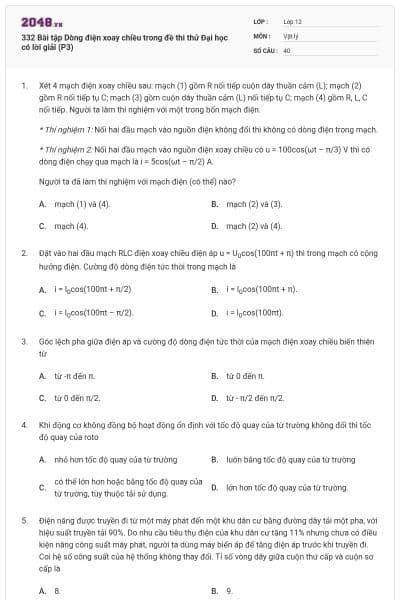 332 Bài tập Dòng điện xoay chiều trong đề thi thử Đại học có lời giải (P3)
