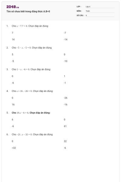 Tìm số chưa biết trong đẳng thức A.B=0