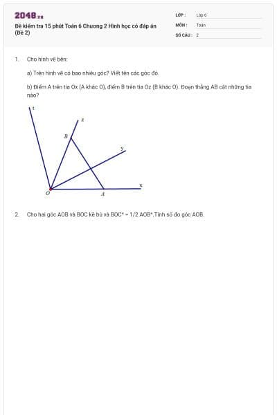 Đề kiểm tra 15 phút Toán 6 Chương 2 Hình học có đáp án (Đề 2)