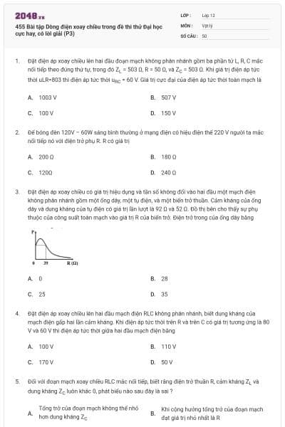 455 Bài tập Dòng điện xoay chiều trong đề thi thử Đại học cực hay, có lời giải (P3)