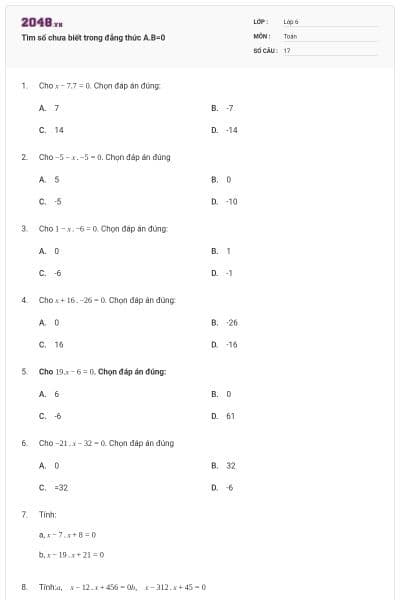 Tìm số chưa biết trong đẳng thức A.B=0