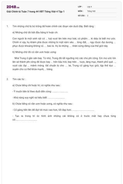 Giải Chính tả Tuần 7 trang 44 VBT Tiếng Việt 4 Tập 1