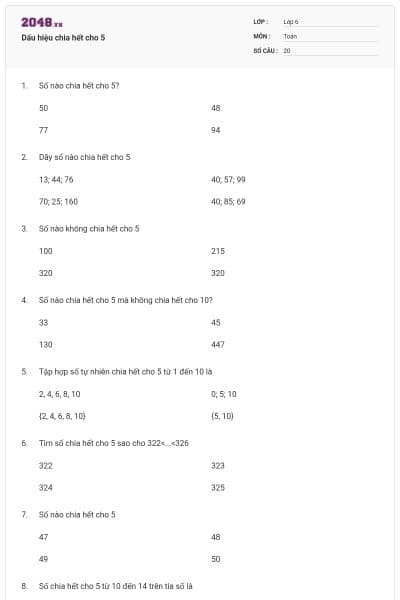 Dấu hiệu chia hết cho 5