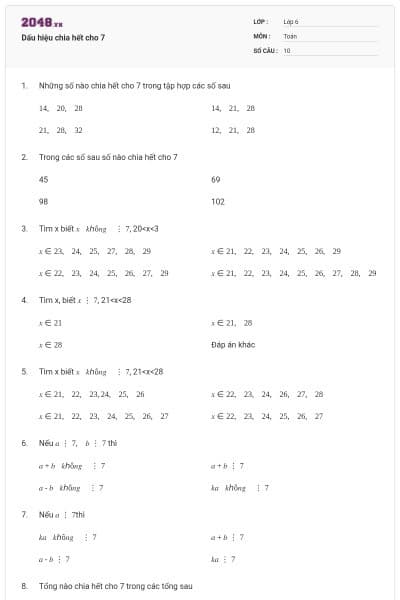 Dấu hiệu chia hết cho 7