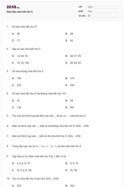 Dấu hiệu chia hết cho 5